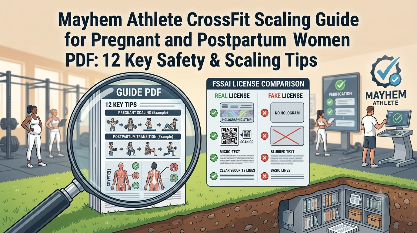 Mayhem Athlete CrossFit Scaling Guide for Pregnant and Postpartum Women PDF featuring workout scaling, movement modifications, training safety, recovery, and postpartum fitness.